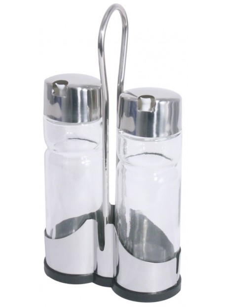 Ménagère huile et vinaigre en acier inoxydable 18/10 et verre