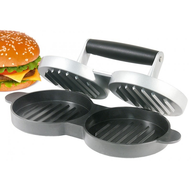 DGTRHTED Presse à Viande Alliage daluminium antiadhésif Double Presse Hamburger Burger Maker Outils de Cuisine avec Manche en Bois 